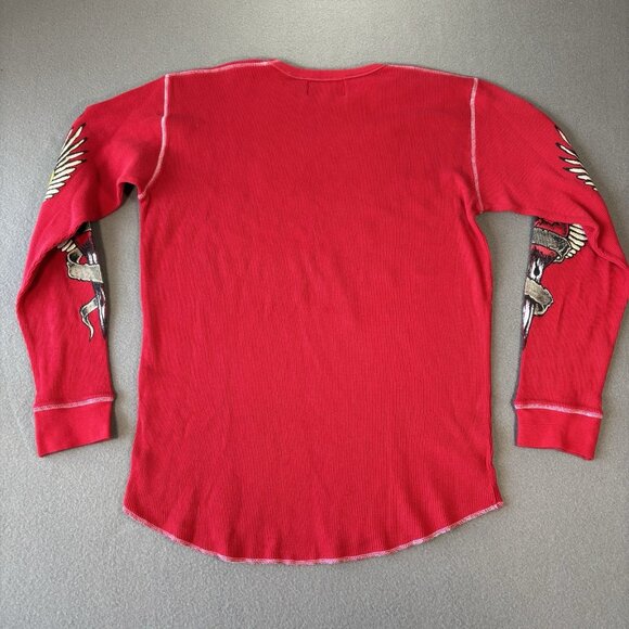 VTG Sapphire lounge American Biker Thermal Shirt Skull Flames Waffle Knit 90s - Picture 13 of 13